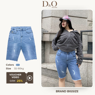 Quần Ngố Jeans Bigsize 58-90kg Quần Lửng Nữ Lưng Cao Tôn Dáng Xanh Nhạt Rách 7102 Co Giãn Mạnh