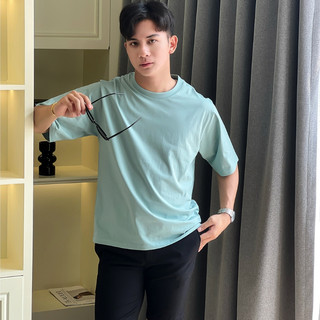 Áo thun nam nữ tay lỡ cổ tròn cotton NORAMAX màu xanh dáng Unisex co giãn thoáng mát TB2407X