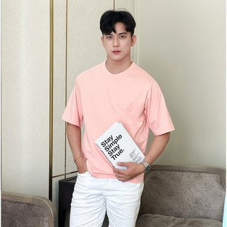 Áo thun nam nữ tay lỡ cổ tròn cotton NORAMAX màu Hồng Dâu dáng Unisex co giãn thoáng mát TB2407HD