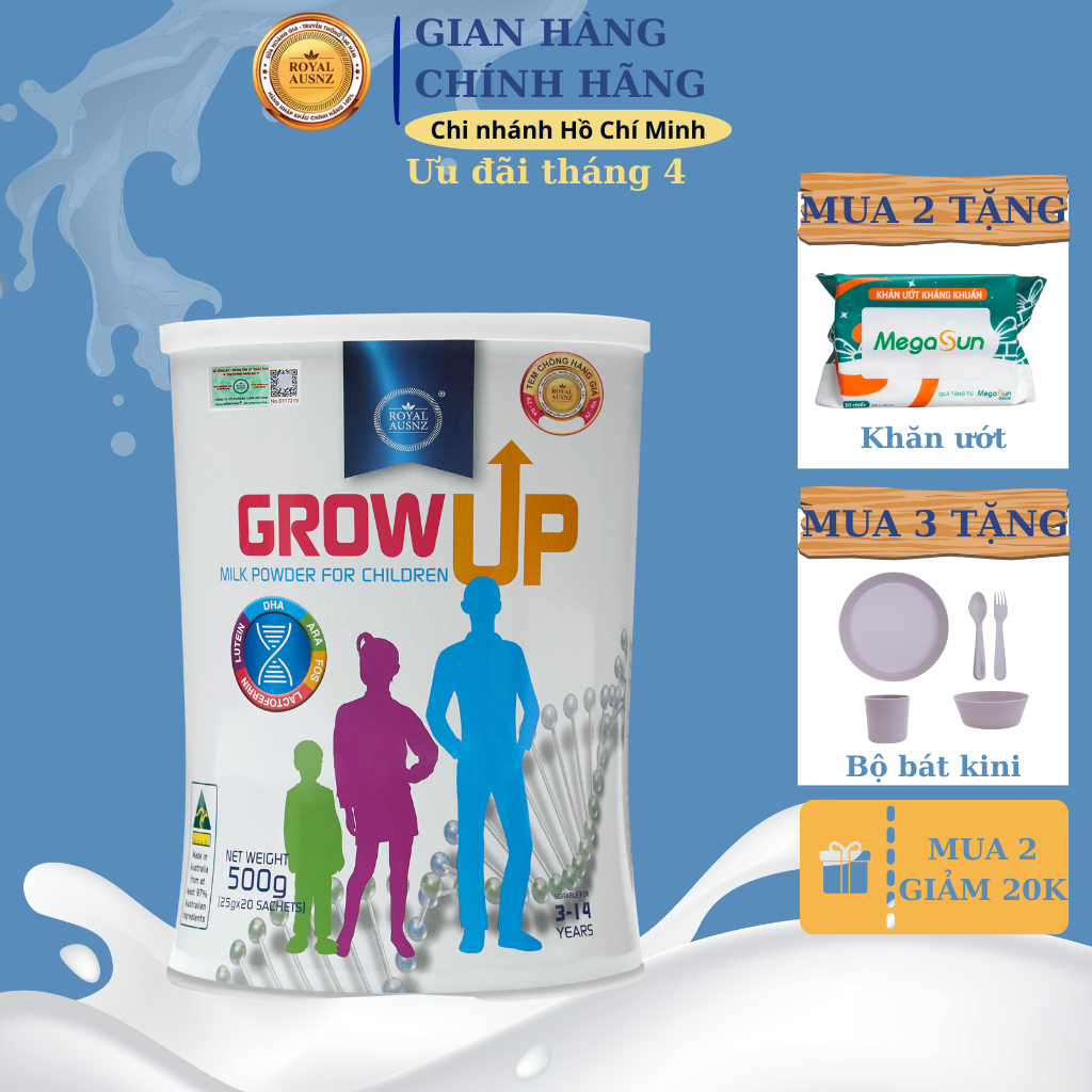 Sữa Hoàng Gia Úc ROYAL AUSNZ Grow Up Milk Power Hỗ Trợ Phát Triển Chiều Cao Cho Trẻ Từ 3-14 Tuổi Hộp 500g