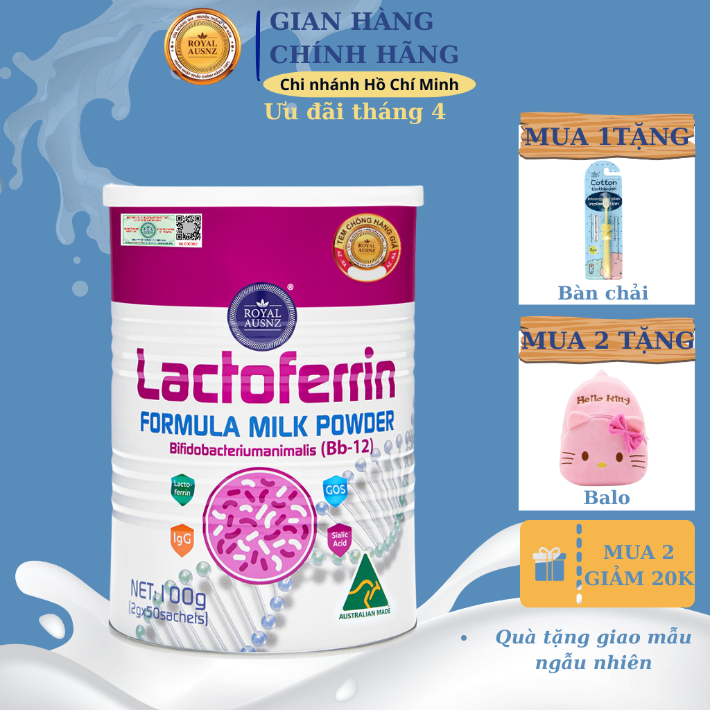 Sữa Bột Hoàng Gia Úc Lactoferrin Formula Milk BB-12 ROYAL AUSNZ Tăng Cường Hệ Miễn Dịch Cho Trẻ 100g