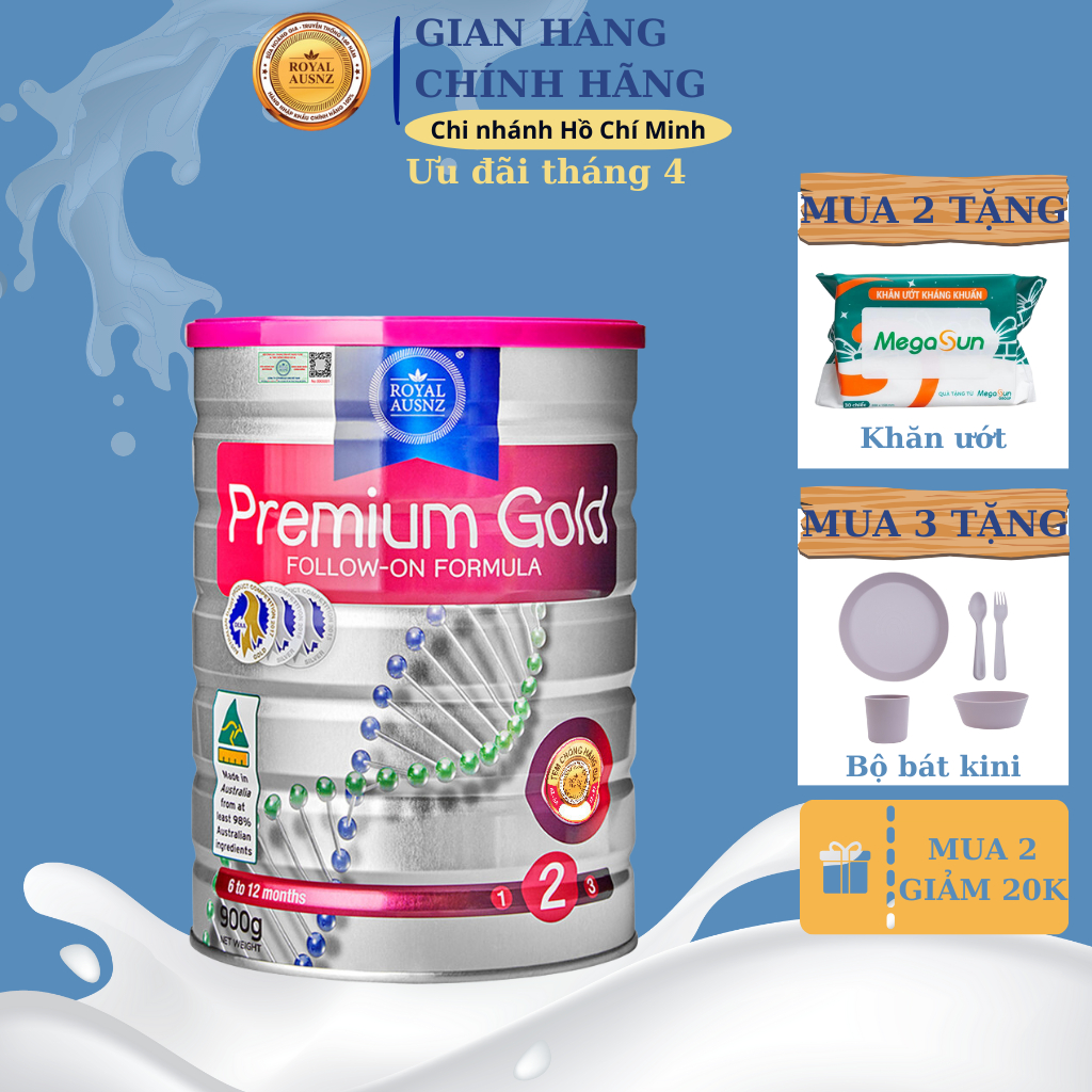 Sữa Bột Hoàng Gia Úc ROYAL AUSNZ Premium Gold Số 2 Bổ Sung Vitamin, Khoáng Chất Cho Trẻ Hộp 900g