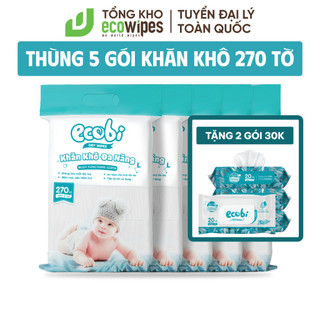 Combo 05 túi khăn vải khô đa năng cho bé Ecowipes túi 270 tờ 345g mềm mịn dai thấm hút tốt
