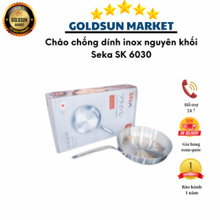 Chảo chống dính inox nguyên khối Seka SK 6030 cạn lòng size 22cm, 26cm, chảo đá tuyết cao cấp