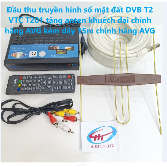 Đầu thu truyền hình số mặt đất DVB T2 VTC T201 tặng anten khuếch đại chính hãng AVG kèm dây 15m chính hãng AVG.