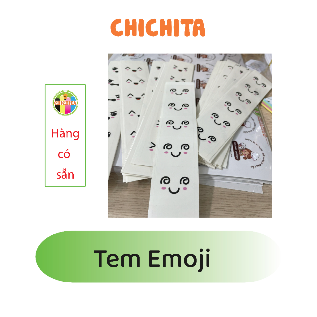 Set 10 -  6 tem cảm xúc trong suốt, emoji Chichita mặt vui có sãn