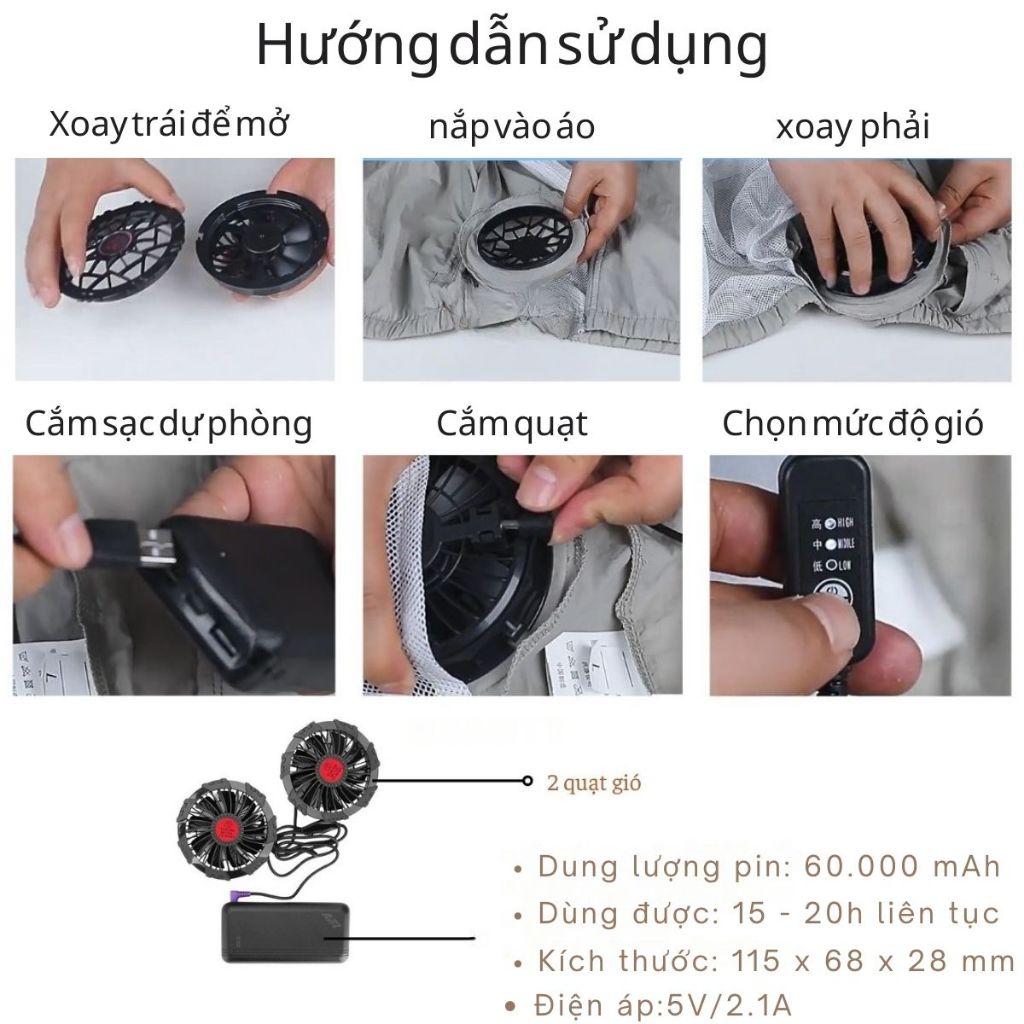 Áo điều hòa nhật bản ZLIFE,Áo quạt làm mát pin60.000mAh dùng 20giờ động cơ siêu bền,dễ làm sạch và phơi khô,Zlifestore68 | BigBuy360 - bigbuy360.vn