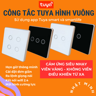 Công Tắc Wifi Tuya Hình Vuông Viền Vàng/Không Viền SmartLife Hẹn Giờ Điều Khiển Từ Xa Điều Khiển Giọng Nói