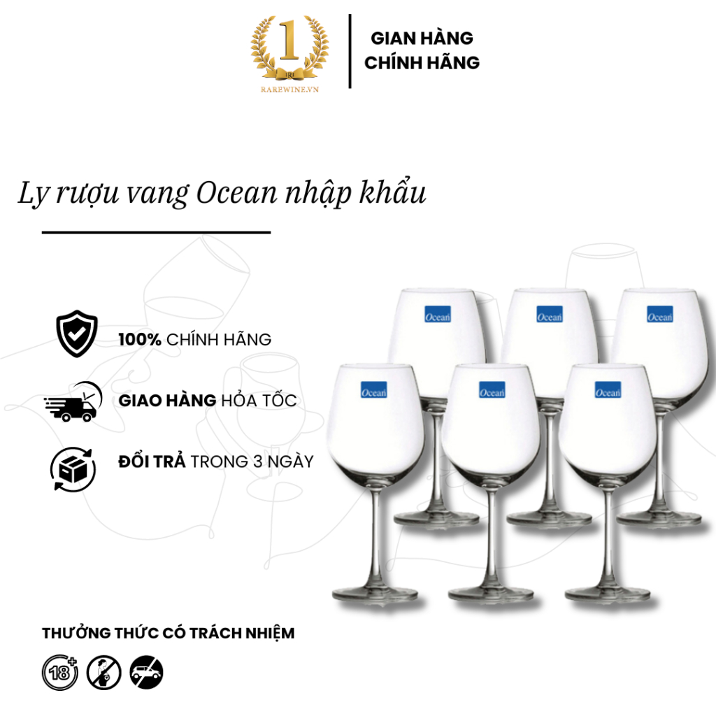 [COMBO 6 LY] Ly Rượu Vang Thủy Tinh Nhập Khẩu Uống Vang Đỏ Ocean Sante Bordeaux 595ML, Ly Uống Vang Cao Cấp Hà Nội