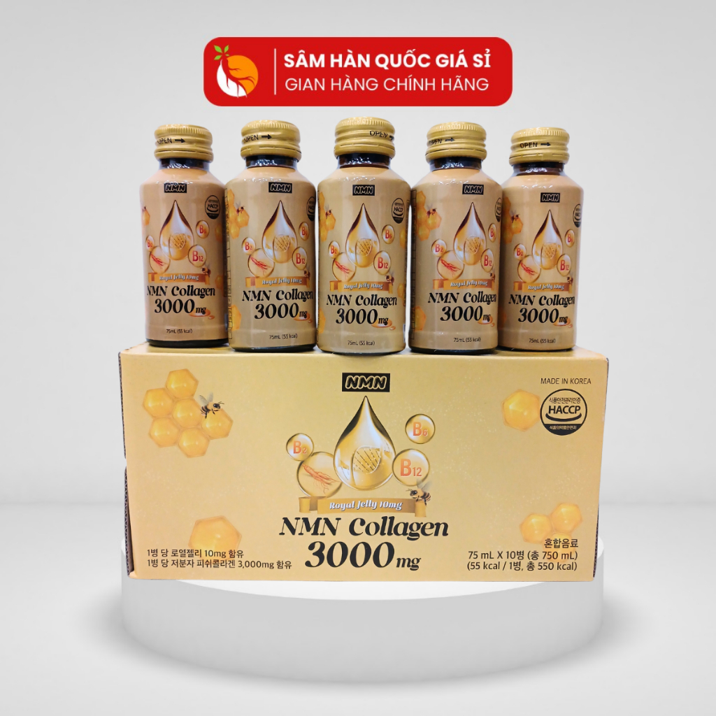 Nước uống NMN Collagen 3000mg Hoàng Gia Royal Jelly 10mg (75ml x 10 lọ)