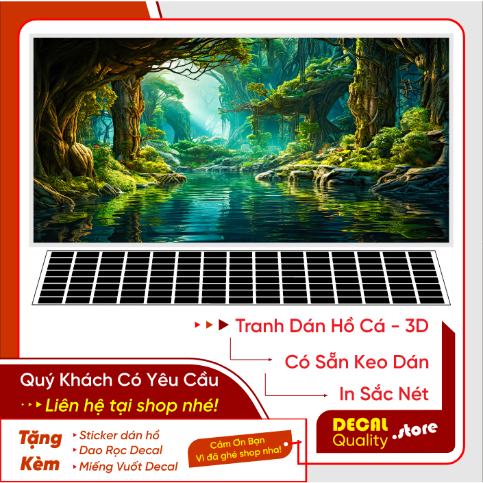 Tranh 3d Decal có sẵn keo, Tranh Dán Bể Cá Thủy Sinh, Bể Cá Rồng -Phong Cảnh Thủy Sinh - Nhiều Kích Thước