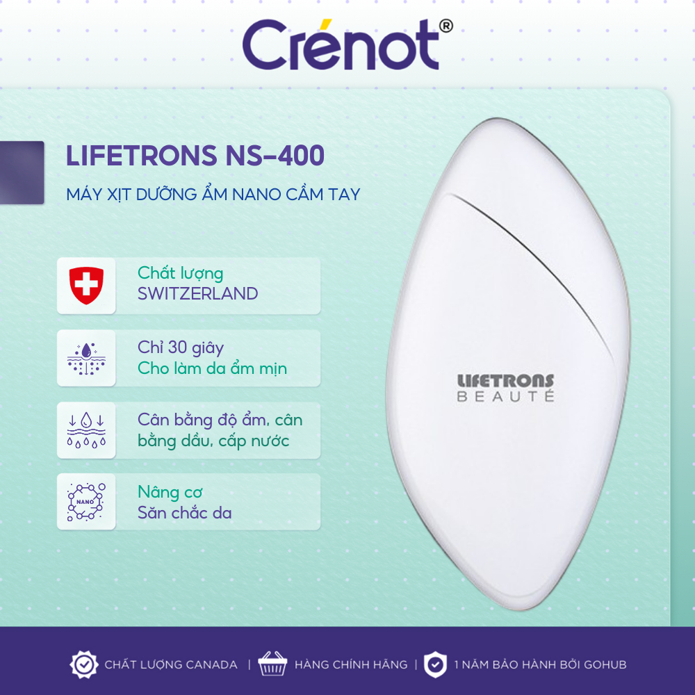 Máy phun sương mini cầm tay Nano LIFETRONS NS-400 tạo ẩm dưỡng da cấp nước tức thì giúp da mặt căng bóng mịn màng