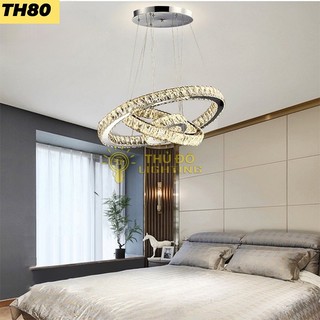 Đèn thả pha lê 3 vòng thủ đô lighting pha lê cao cấp kết hợp innox led 3 chế độ.