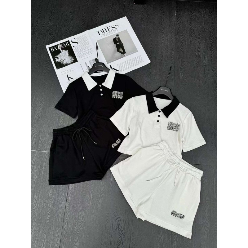 Set bộ polo miu miu đính đá