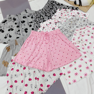 Quần đùi cotton nữ hoạ tiết kute dáng xoè cạp chun co giãn T327