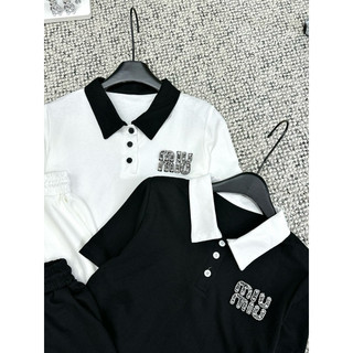 Set bộ polo miu miu đính đá