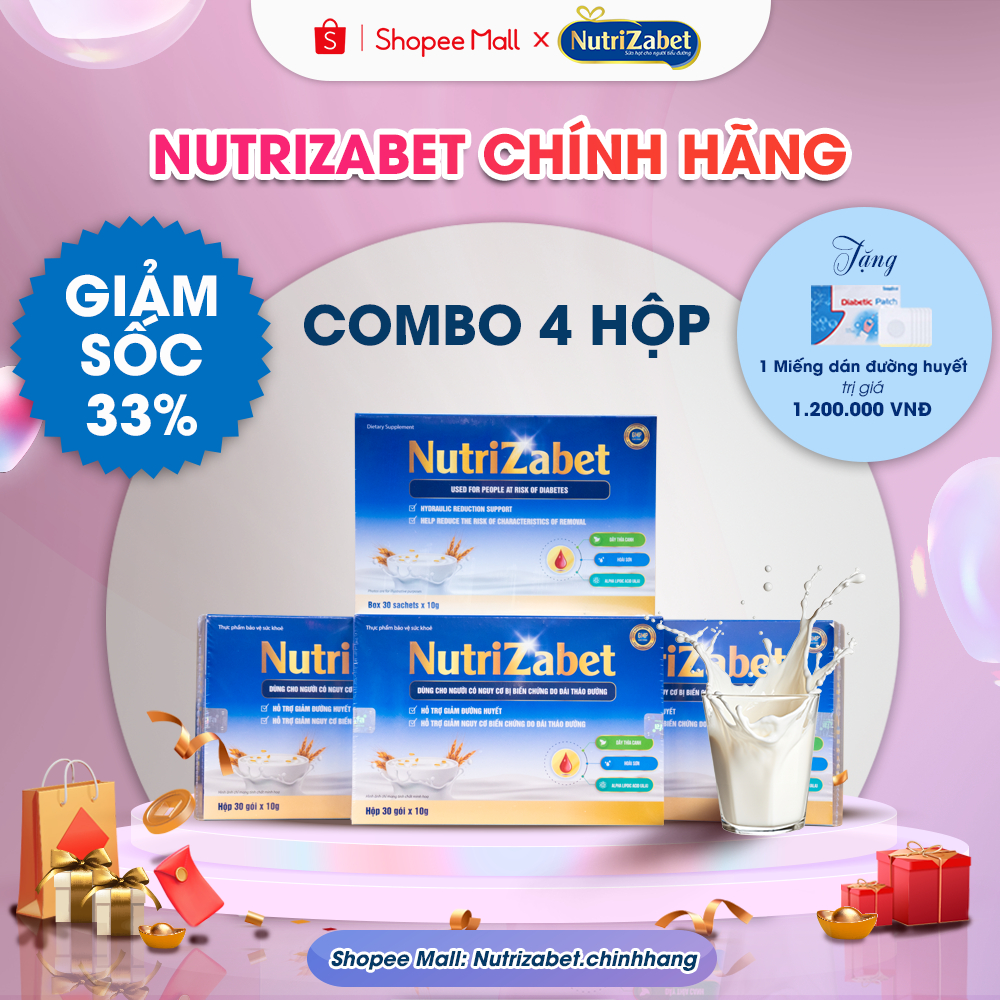 [ƯU ĐÃI] Combo 4 Hộp Sữa Hạt Tiểu Đường NutriZabet - Giúp Ổn Định Đường Huyết, Ngăn Ngừa Biến Chứng, Tăng Cường Đề Kháng