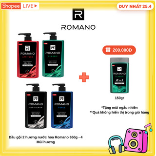  Dầu gội Romano hương nước hoa Classic/ Force/ Attitude/ Gentleman 650g/chai - 4 mùi hương có sẵn