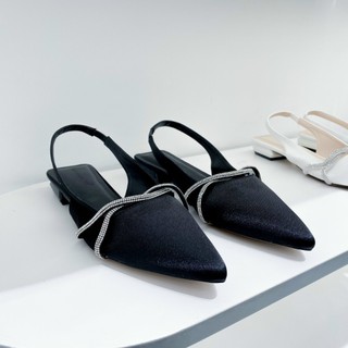 Giày búp bê nữ beeshoes mũi nhọn - giày búp bê nữ gót trụ cao 3 phân sẵn màu đen 240240