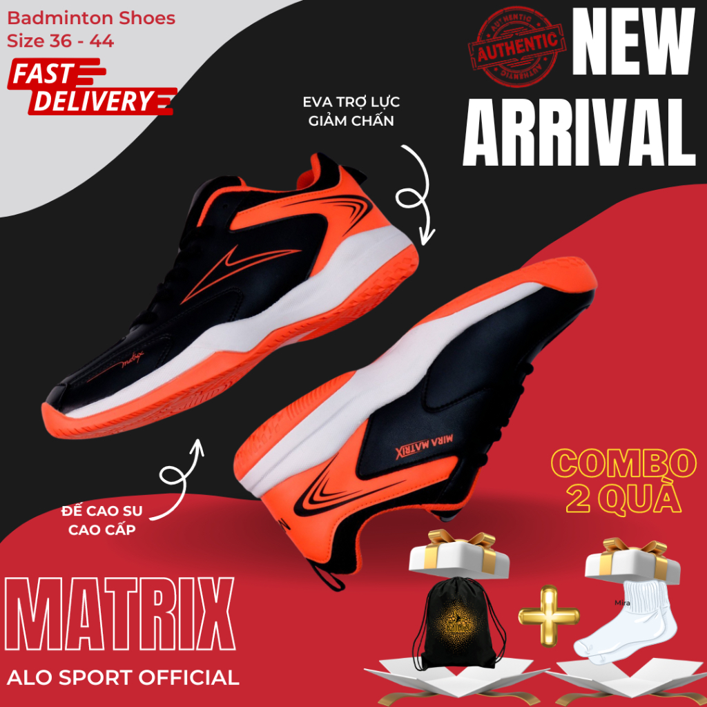 Giày Cầu Lông Chính Hãng Mira MATRIX Đế 2 Lớp Eva Trợ Lực Êm Ái Và Cao Su Non Cấp Non Mark Full Box Bảo Hành Chính Hãng
