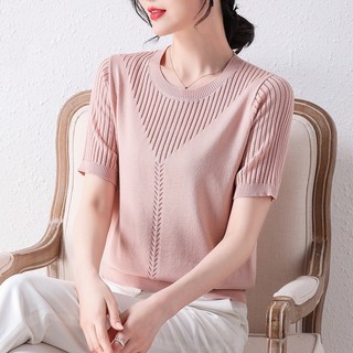 Áo len dệt kim mỏng ngắn tay mùa hè al104 - hàng quảng châu cao cấp