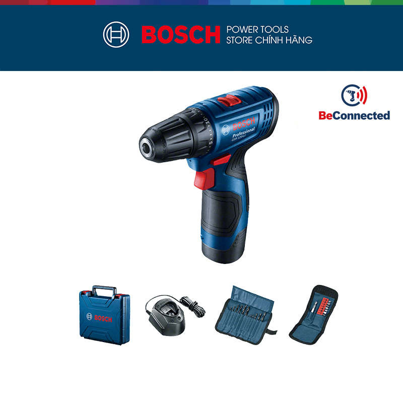 Máy khoan vặn vít dùng pin Bosch GSR 120-LI GEN II (1 pin+sạc 2 chấu+phụ kiện)