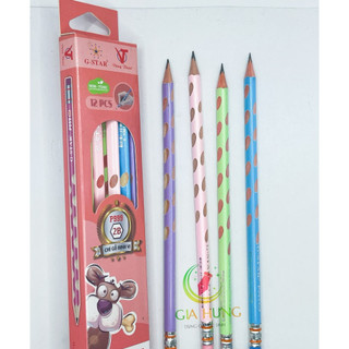 Hộp 12 cây viết chì chuốt định vị p999 gstar 2b/bút chì chuốt có gôm giúp bé định vị chắc chắn, thoải mái khi viết