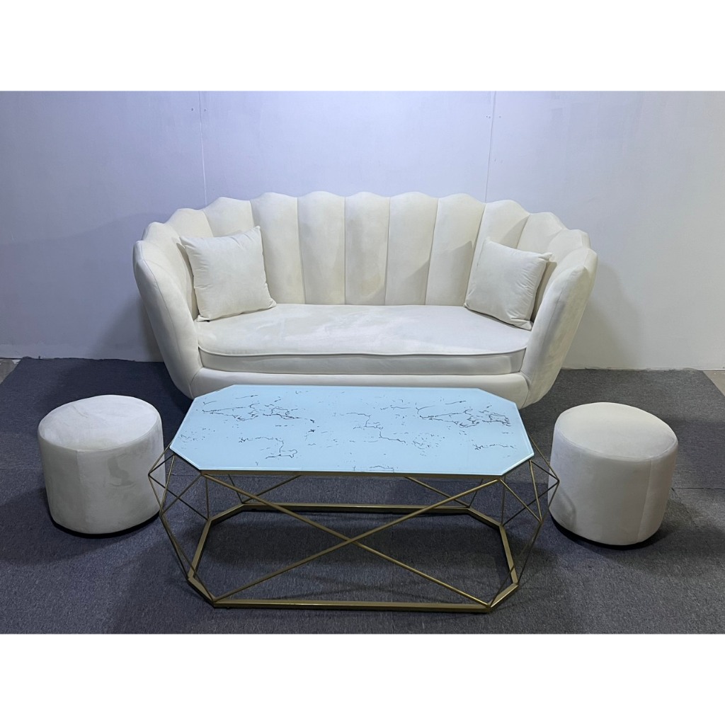 Combo sofa sò nhung 1m7 màu kem cao cấp - bộ sofa phòng khách gồm ( 1 ghế+ 2 đôn + 2 gối ) - Gia công theo yêu cầu màu