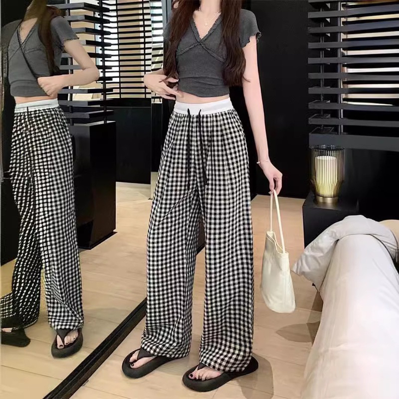Quần Suông Kẻ Nữ Cạp Cao Dài 100 cm | BigBuy360 - bigbuy360.vn