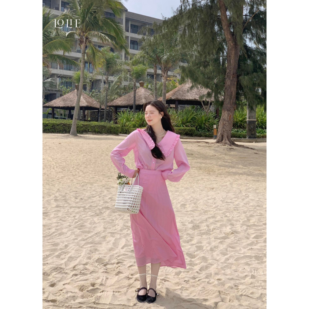 Set váy kẻ hồng (gồm áo mix chân váy) - S1062 - Design by Lolie