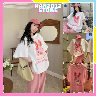 Áo phông thỏ bunny siêu cute dễ thương, áo thun form rộng tay lỡ chất cotton khô mềm mát mùa hè