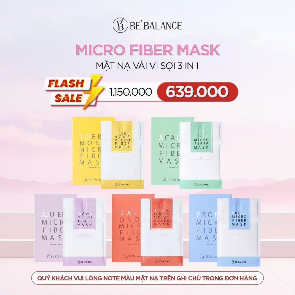 Combo Mix 10 Miếng Mặt Nạ Vải Vi Sợi Be'Balance MICRO FIBER MASK 3in1 giúp Làm Đẹp Da 1 hộp