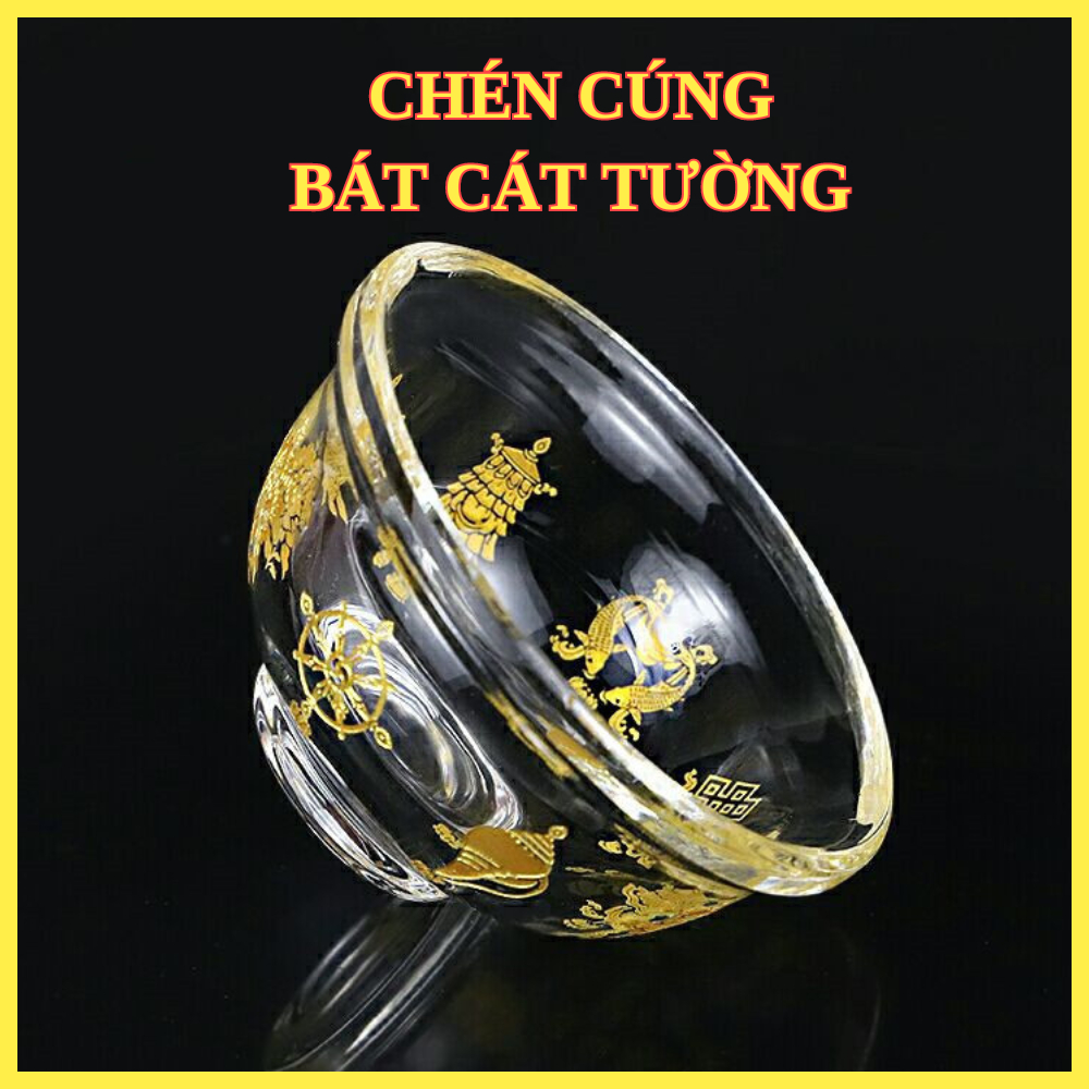Chén Cúng Pha Lê Bát Cát Tường-Chén Cúng Phật Pha Lê Cao Cấp