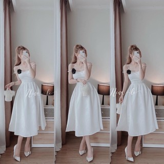 [Hàng Mới] Đầm Váy Thời Trang Nữ Tiểu Thư 2 Dây Trang Trí Hoa Giả Phía Trước Kute (Có Mút)