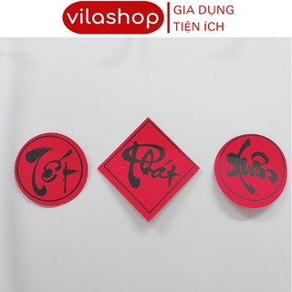 Chữ thư pháp giấy nhung đỏ, chữ giấy đỏ vuông tròn 8cm không nhũ dán mẹt, dán bán trưng, trang trí tết 2024