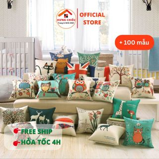 Vỏ Gối tựa lưng 45x45cm gối tựa sofa mẫu hồng hạc cây lá