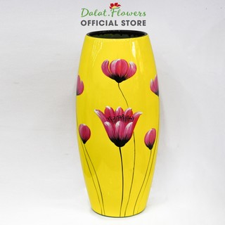 Bình cắm hoa 13711 dáng bom màu vàng hoa tulip 35cm- Bình gốm sứ cắm hoa trang trí Tết