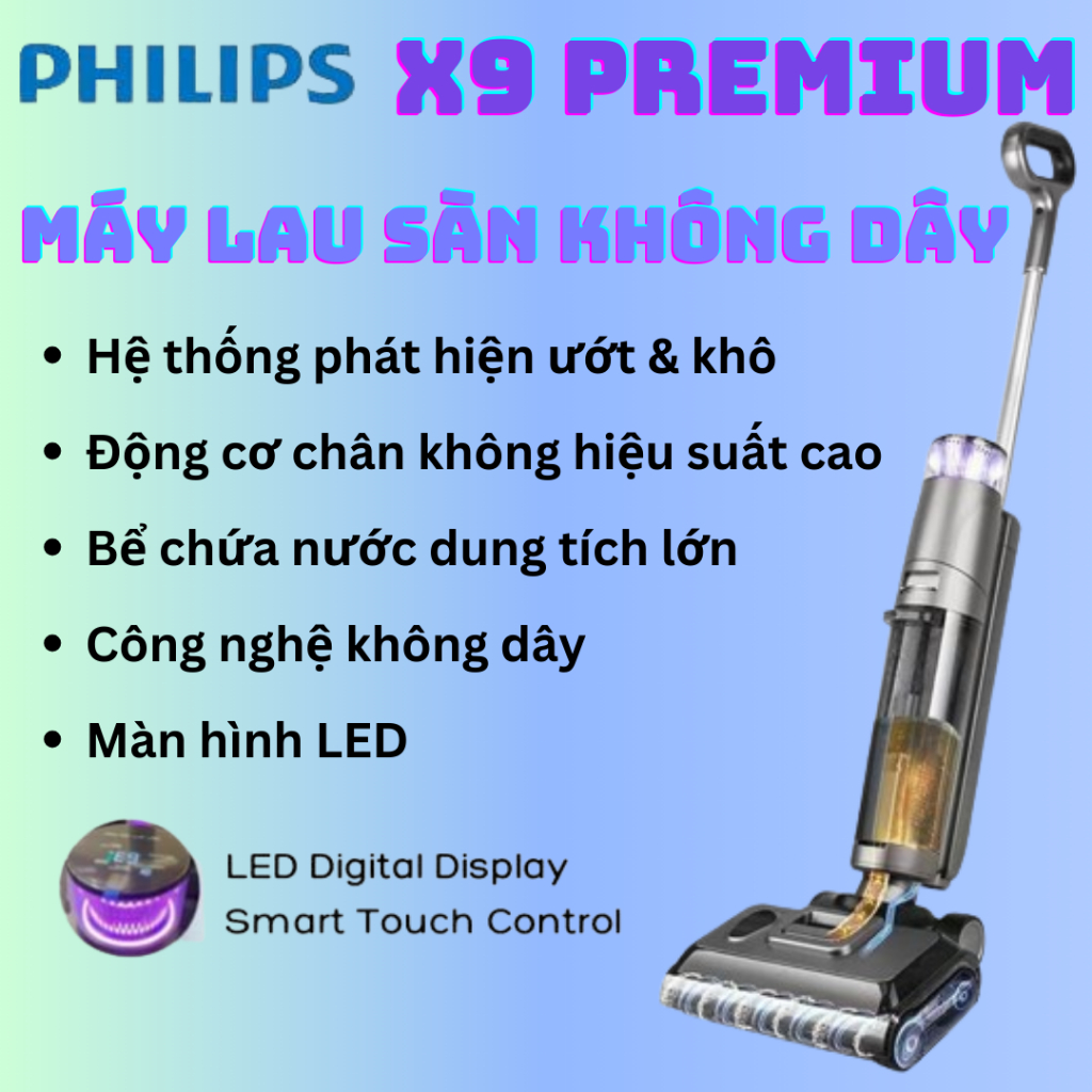 MỚI NHẤT 2024 | Máy lau sàn không dây X9 PREMIUM (Máy hút bụi khô & ướt) Màn hình LED Điều khiển cảm ứng