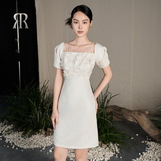RẬP - Đầm Cổ Vuông Hai Dây Tay Ngắn Thân Đính Hoa Vải - HYATT 07