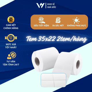 Giấy in nhiệt cuộn mã vạch 2 tem khổ 35x22 2tem/hàng cuộn 2500 tem in tem nhãn, trà sữa.