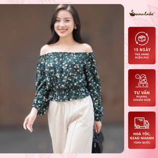 SWANLAKE | Áo Croptop Nữ Trễ Vai Tay Dài Họa Tiết Hoa Nhí Xuân Hè Vải Cotton Cao Cấp Thấm Hút Thời Trang - A10739LW01