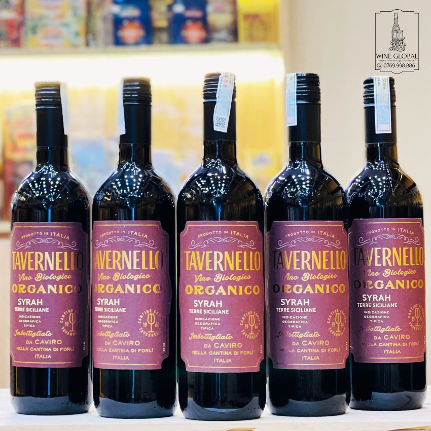 Rượu Vang Ý Organic, Rượu Vang Nhập Khẩu Tavernello Organico Syrah Terre Siciliane - Tặng Kèm Hộp Gỗ Khi Mua 6 Chai