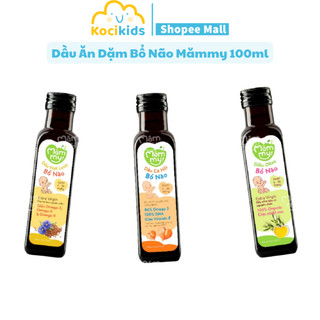 Dầu ăn dặm bổ não Mămmy 100ml, dầu Olive, dầu cá hồi, dầu hạt lanh bổ não cho bé 6 tháng tuổi