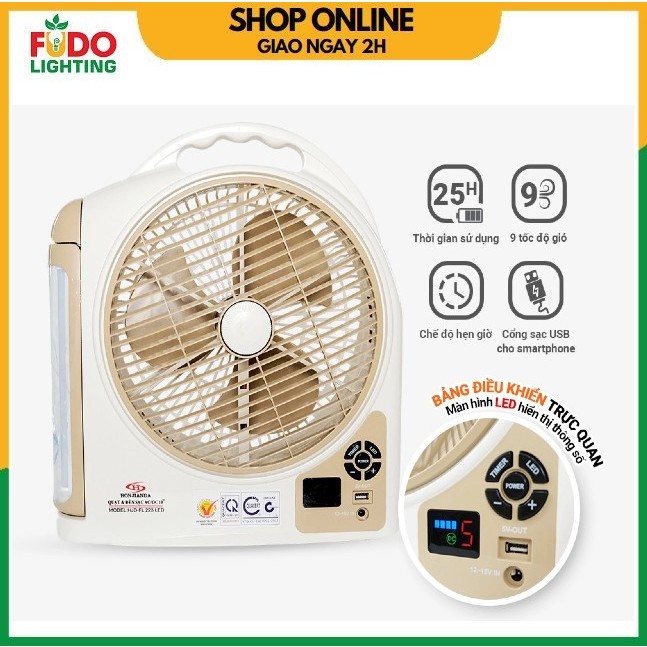 Quạt sạc tích điện Honjianda FL 223 25W tích hợp đèn led cổng USB chính hãng