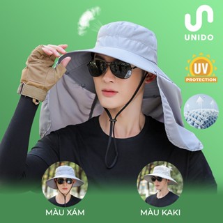  Mũ tai bèo có quây vải 2 lớp có thể tháo rời - chống nắng chống tia UV - Mẫu mới nhất UNIDO M03 