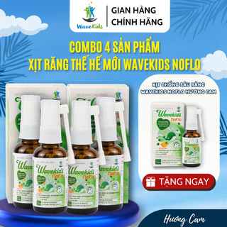 Combo 4 hộp Xịt răng thế hệ mới Wavekids NoFlo giúp ngăn chặn các bệnh về răng miệng cho bé.chai 30ml hương cam
