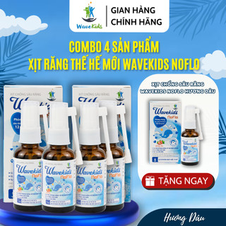 Combo 4 hộp Xịt chống sâu răng Wavekids NoFlo , làm sạch răng giảm ố vàng , mảng bám cho bé chai hương dâu 30ml