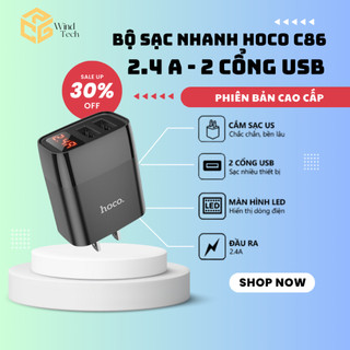 Bộ sạc nhanh Hoco C86 - 2 Cổng USB  2.4A Công suất 12W Có Đèn LED Hiển Thị Tốc Độ Kết Nối sạc nhanh bảo vệ pin