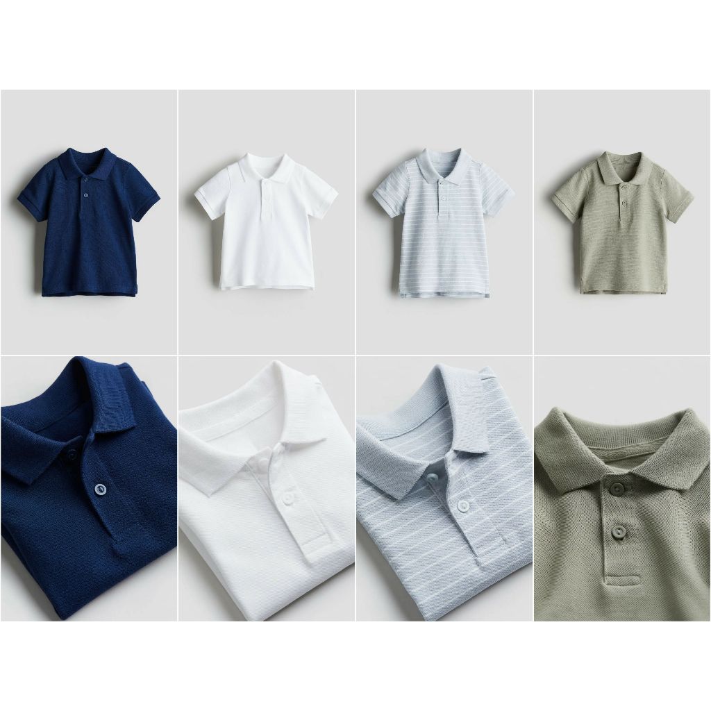 Áo polo trắng xanh navy HM H&M_hàng chính hãng authentic