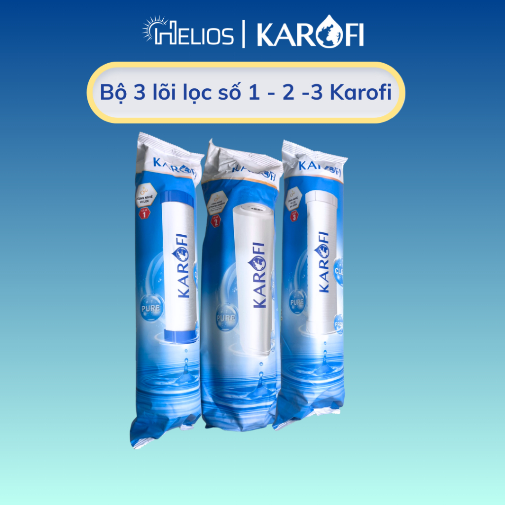 Bộ 3 Lõi lọc nước Karofi 1,2,3 dùng cho máy lọc nước RO có 3 cốc lọc 10inch - Hàng chính hãng